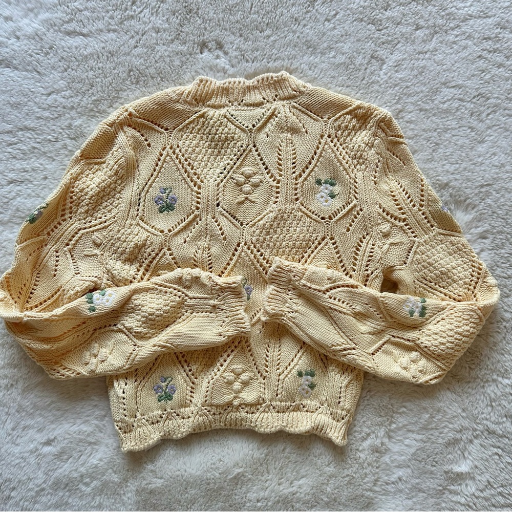 Zara Women's Yellow Cardigan Sweater with Flowers - Picture 9 of 9